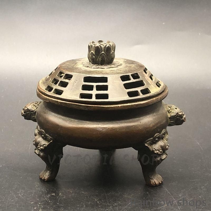 銅制 竜紋透かし彫り蓋宣徳方炉 室内香炉 香道具 茶道具 装飾品 工芸品 置物 銅製龍頭香炉 大【Y4-7】【送料無料】（沖縄700円）｜ ドラゴン