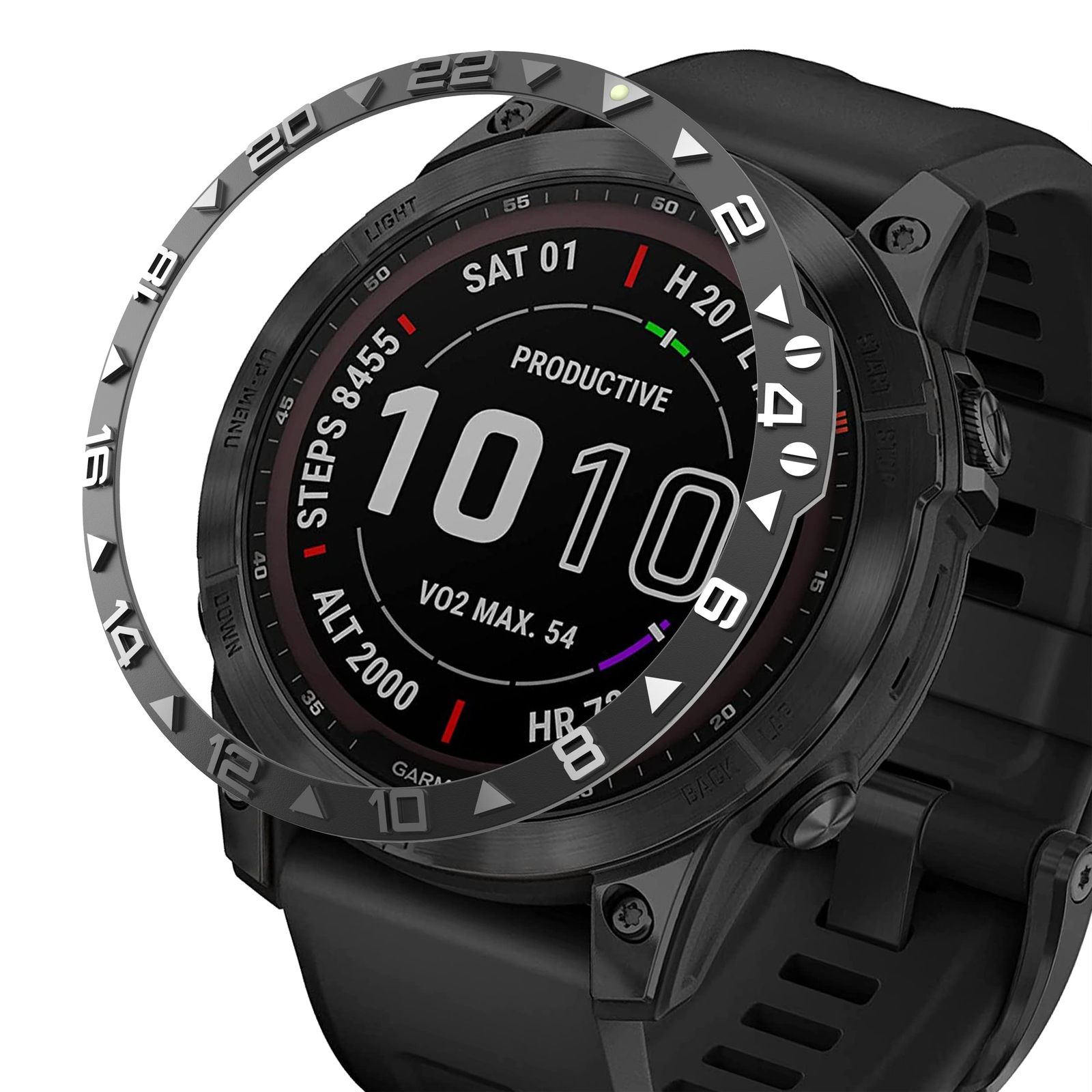 BAIHUIAM ベゼルリング Garmin Fenix 7 Sapphire Solar|Fenix 7 Solar対応 ステンレススチール ベゼルリング 粘着カバー 傷防止 衝突プロテクター Garmin Fenix ブラック-3 Fenix 7