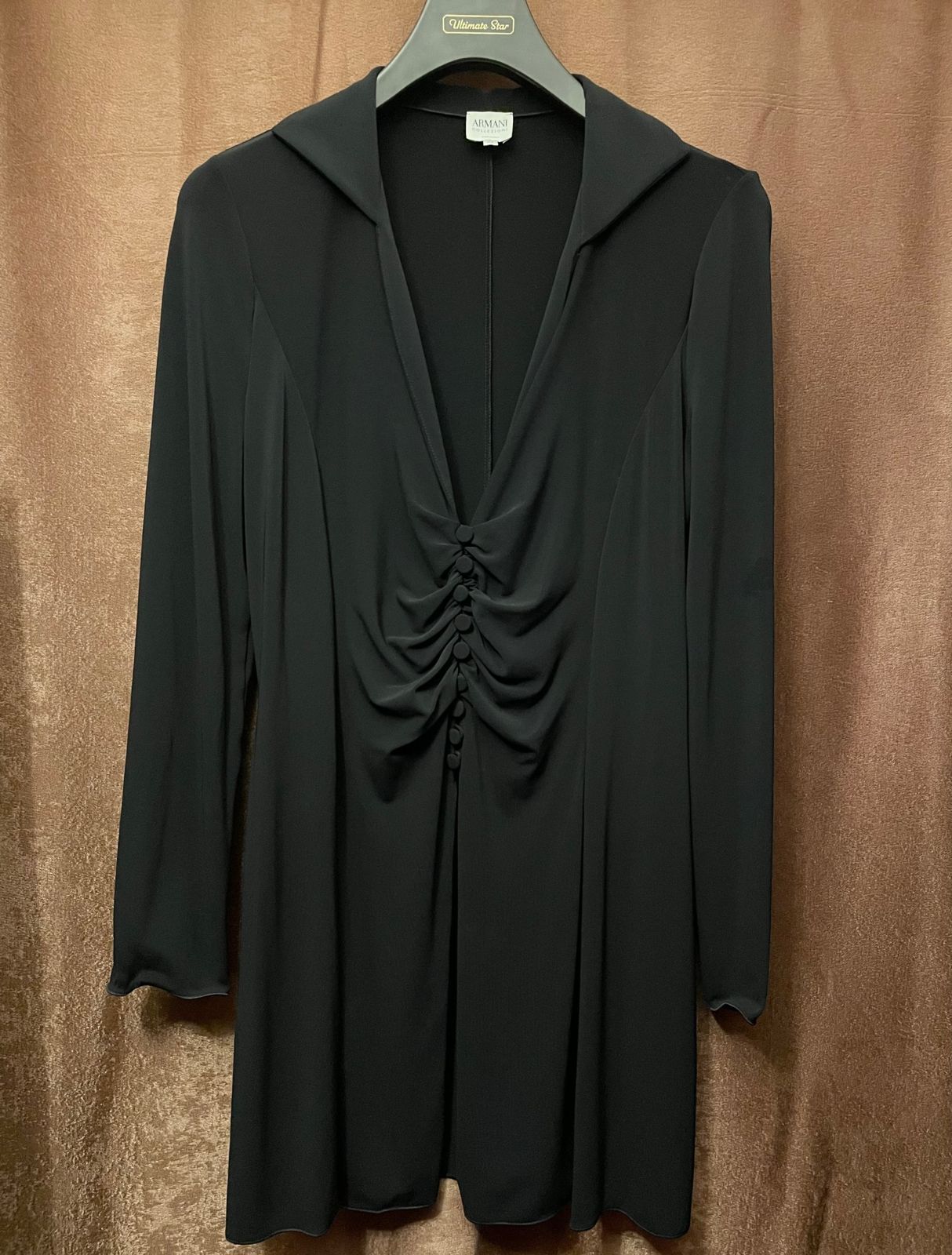 ARMANI COLLEZIONI ブラック ワンピース 42 MADE IN ITALY製 ARMANI COLLEZIONI 襟付きワンピース ブラック