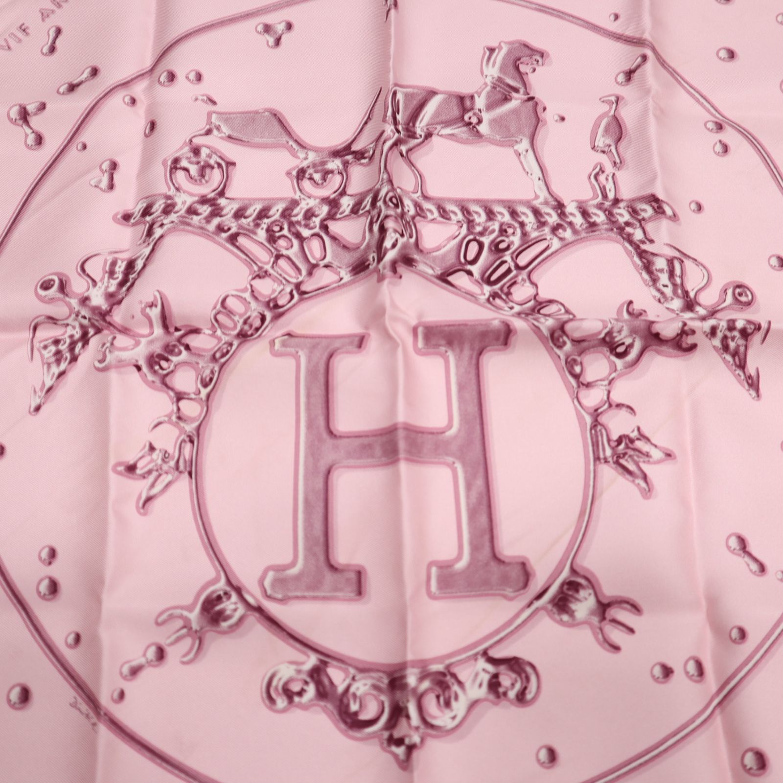 HERMES エルメス スカーフ VIF ARGENT カレ45 プチカレ ピンク シルク