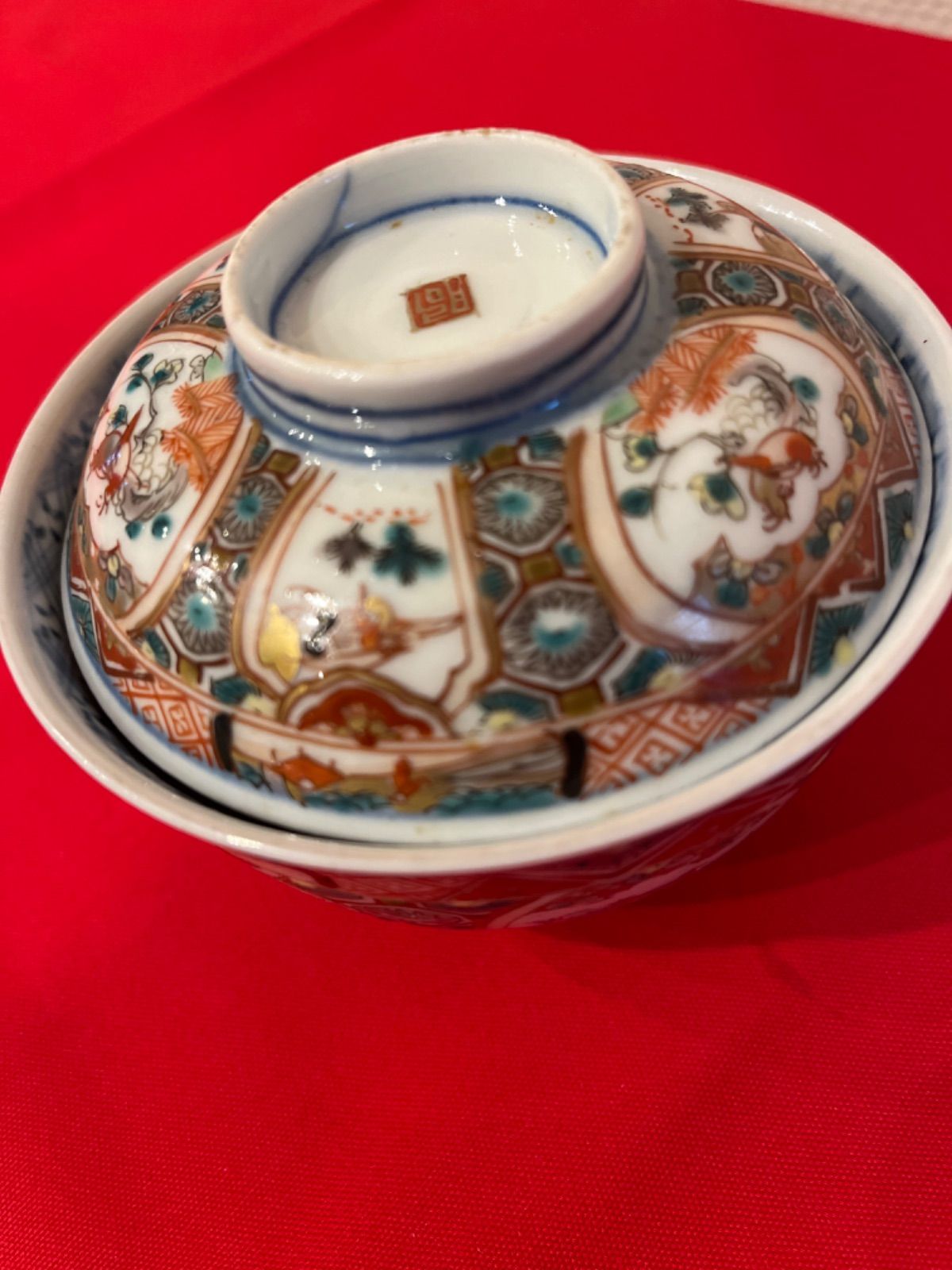 古伊万里 金欄色絵 蓋付き茶碗 1客 幕末〜明治 九谷焼・煎茶好き