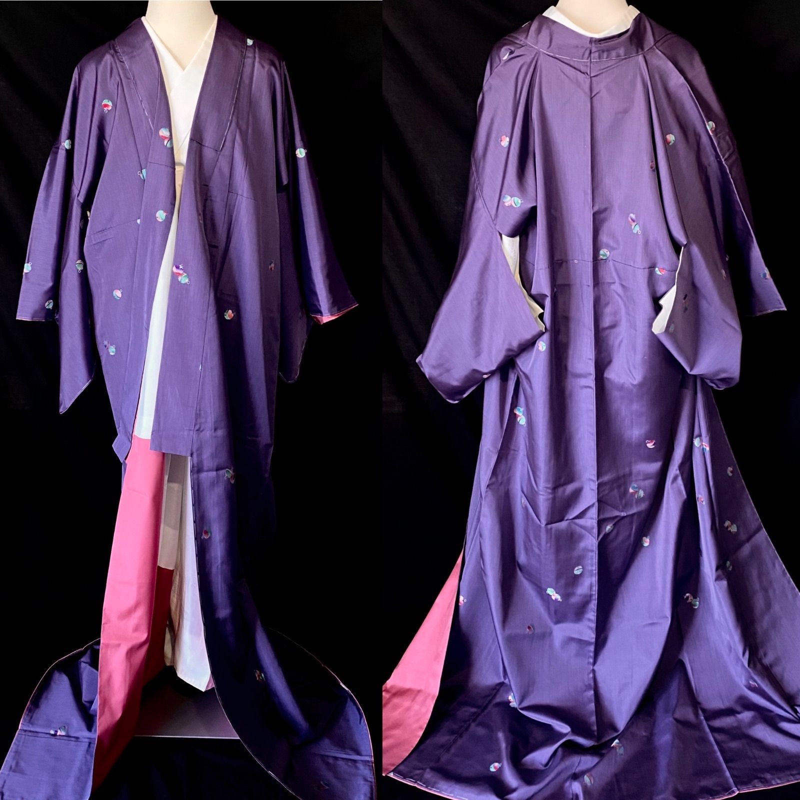 鈴模様の米沢紬〉トール 仕付け付き未使用 紫 SALE 織り出し - メルカリ