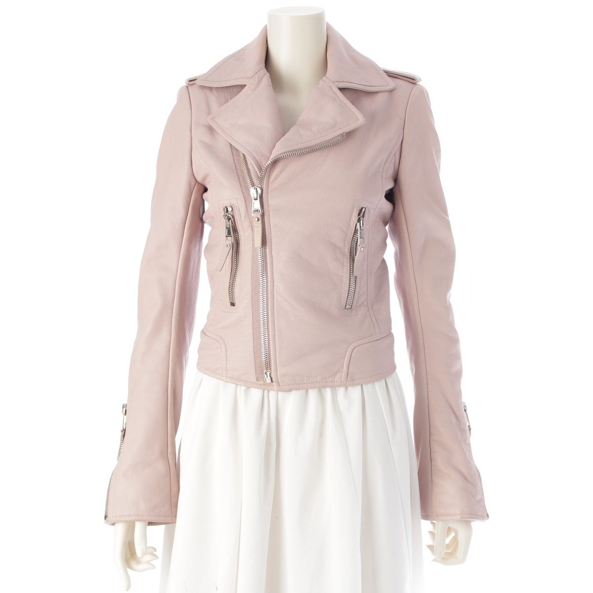バレンシアガ 13年 ラムスキン レザー ダブル ライダースジャケット アウター 256302 ピンク 36