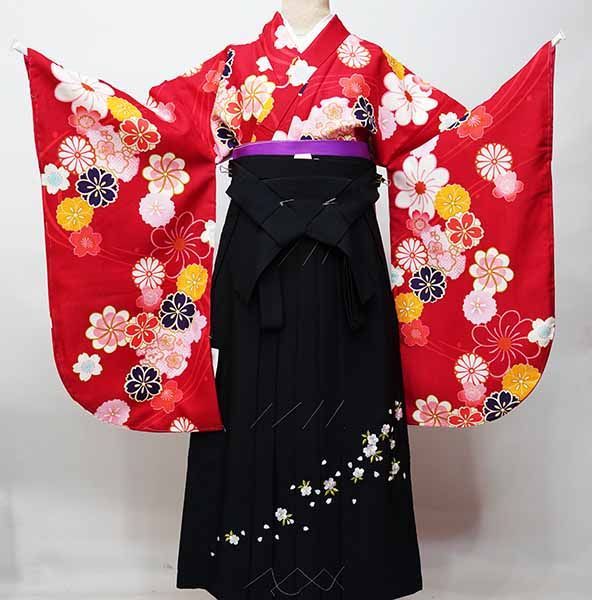 二尺袖 着物袴フルセット ジュニア用へ直し 135～150cm 黒色 袴変更可能 二尺袖 着物 袴フルセット ジュニア用へ直し 135cm～150cm 小紋柄 赤色