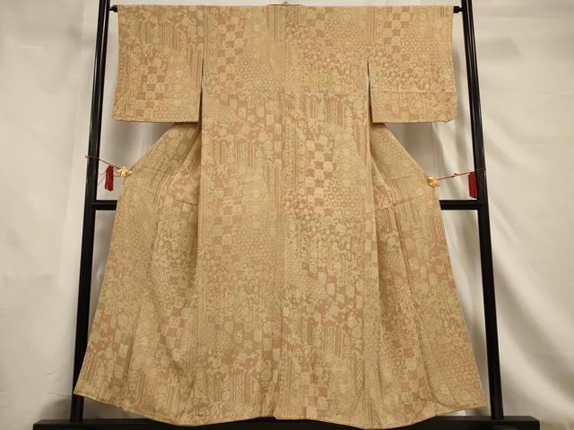 平和屋着物□上質な小紋 草花文 鬼しぼ縮緬 正絹 逸品 AAAT0711jd 楽天