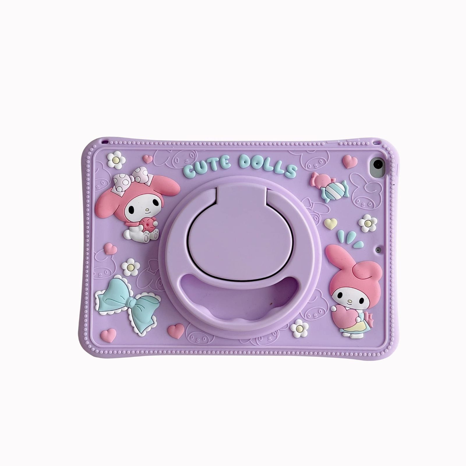 iPad 10.2インチ ケース 第9 8 7世代 2021 2020 2019年 360度回転 リング付き 適用 縦置き 横置き スタンド機能 肩掛け ストラップ 付き うさぎ デザイン 薄型 軽量 CrazyLemon