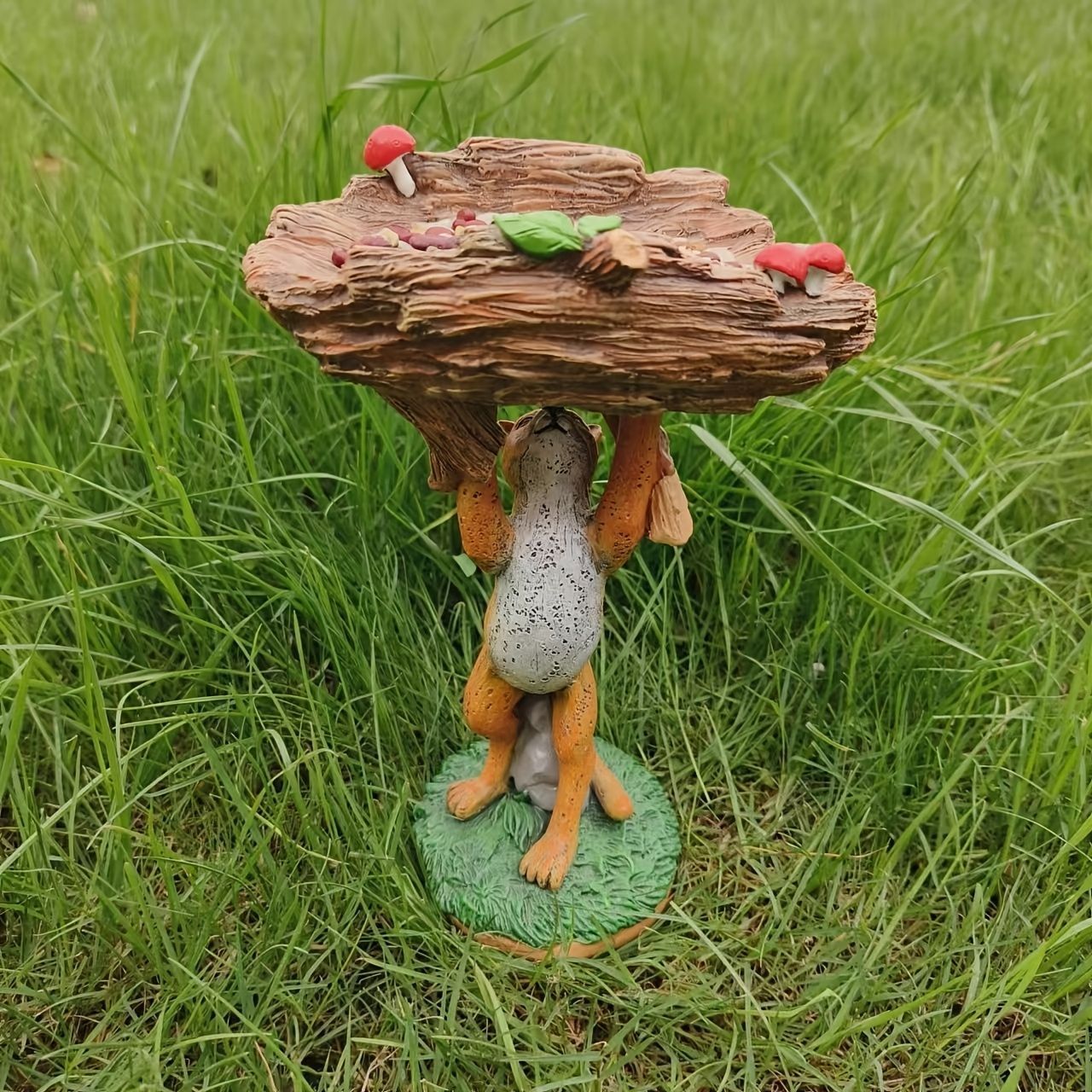 バードフィーダー 小鳥 野鳥 用 給餌器 餌箱 餌台えさ置き 置物 木を持ち上げているキツネ 餌入れ 鳥 ガーデンオブジェ インテリア