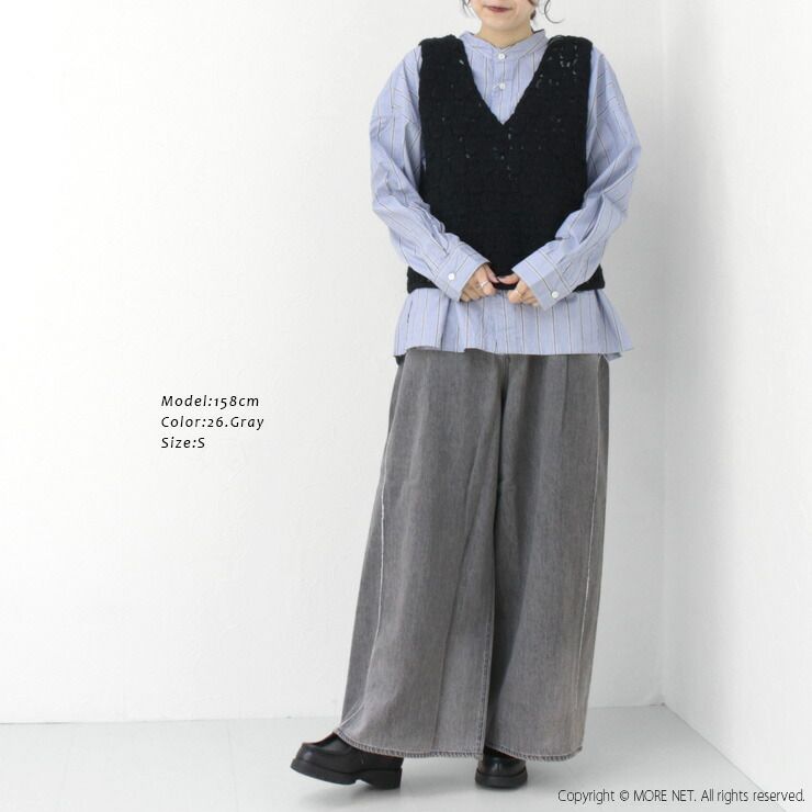 Antgauge 9ozコットンデニムワイドアンクルリメイク風スカートパンツ