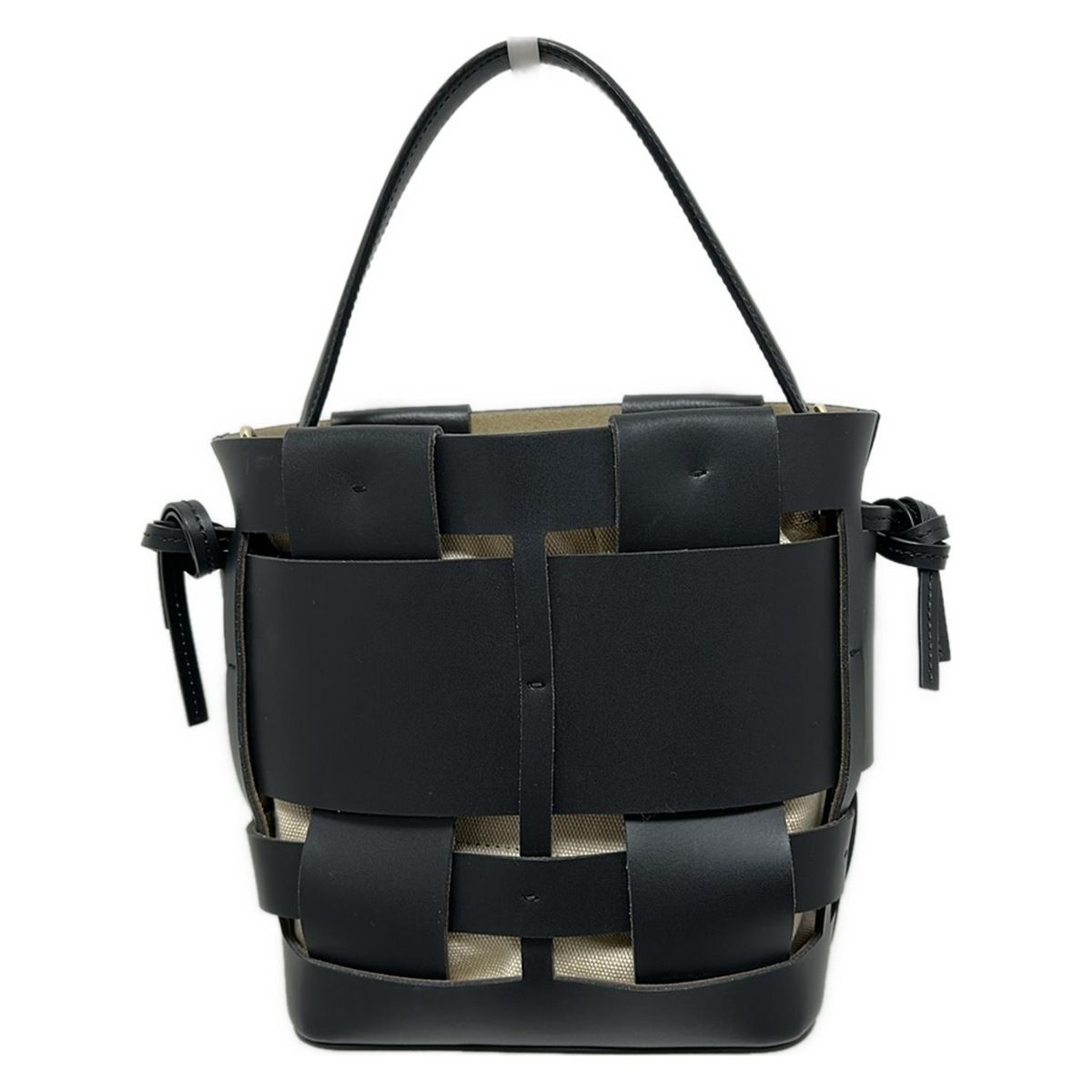 ZANCHETTI ザンケッティ ハンドバッグ ウーブンバケットスモール 黒 編み込み レザー DECORATOM_COM_BR