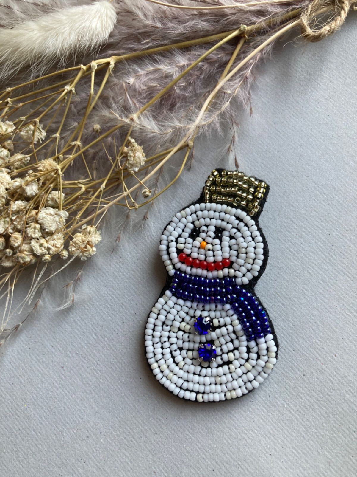 特上品snowman 雪だるま　ブローチ　ビーズ刺繍 ブローチ/コサージュ