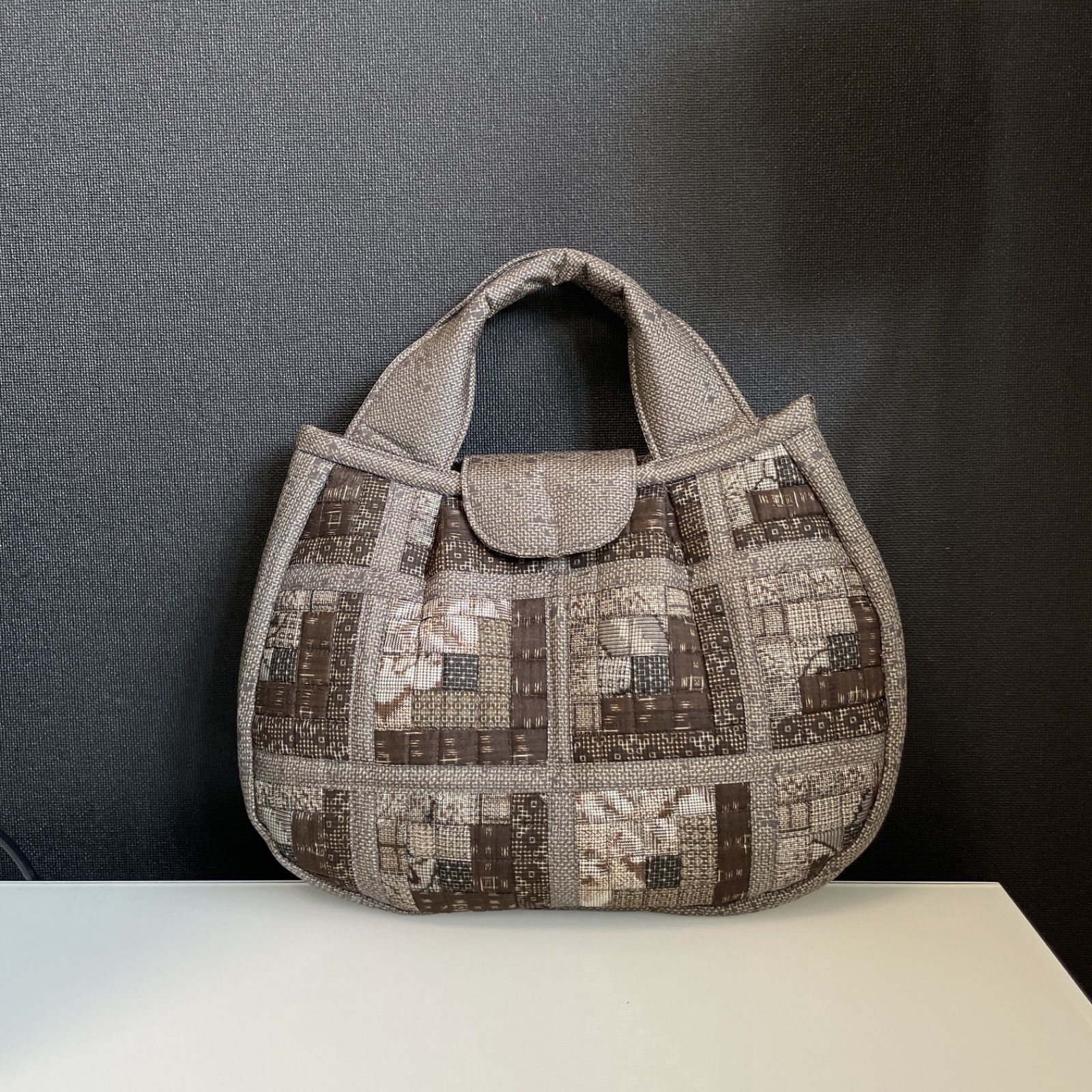 ハンドメイド 着物リメイク パッチワークトートバッグ 49 大島紬