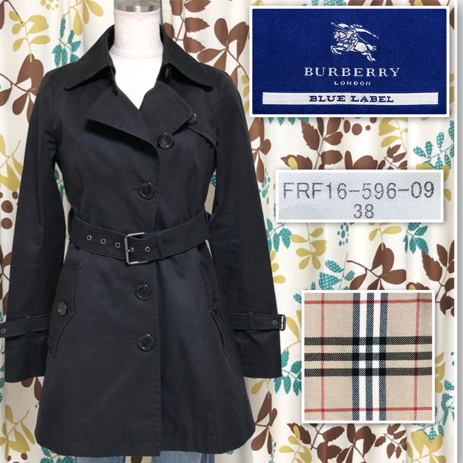 □美品□BURBERRY BLUE LABEL バーバリーブルーレーベル シングルトレンチコート ウールライナー付き 2WAY size38(M)  ベルト ベルテッド コットン ブラック×裏地&ライナー総ノバチェック メガチェック レディース - メルカリ