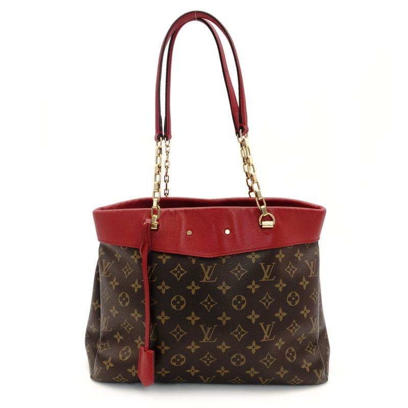 ルイヴィトン LOUIS VUITTON パラス チェーン トートバッグ モノグラム ブラウン×レッド PVC レザー ショルダー 7-9-021