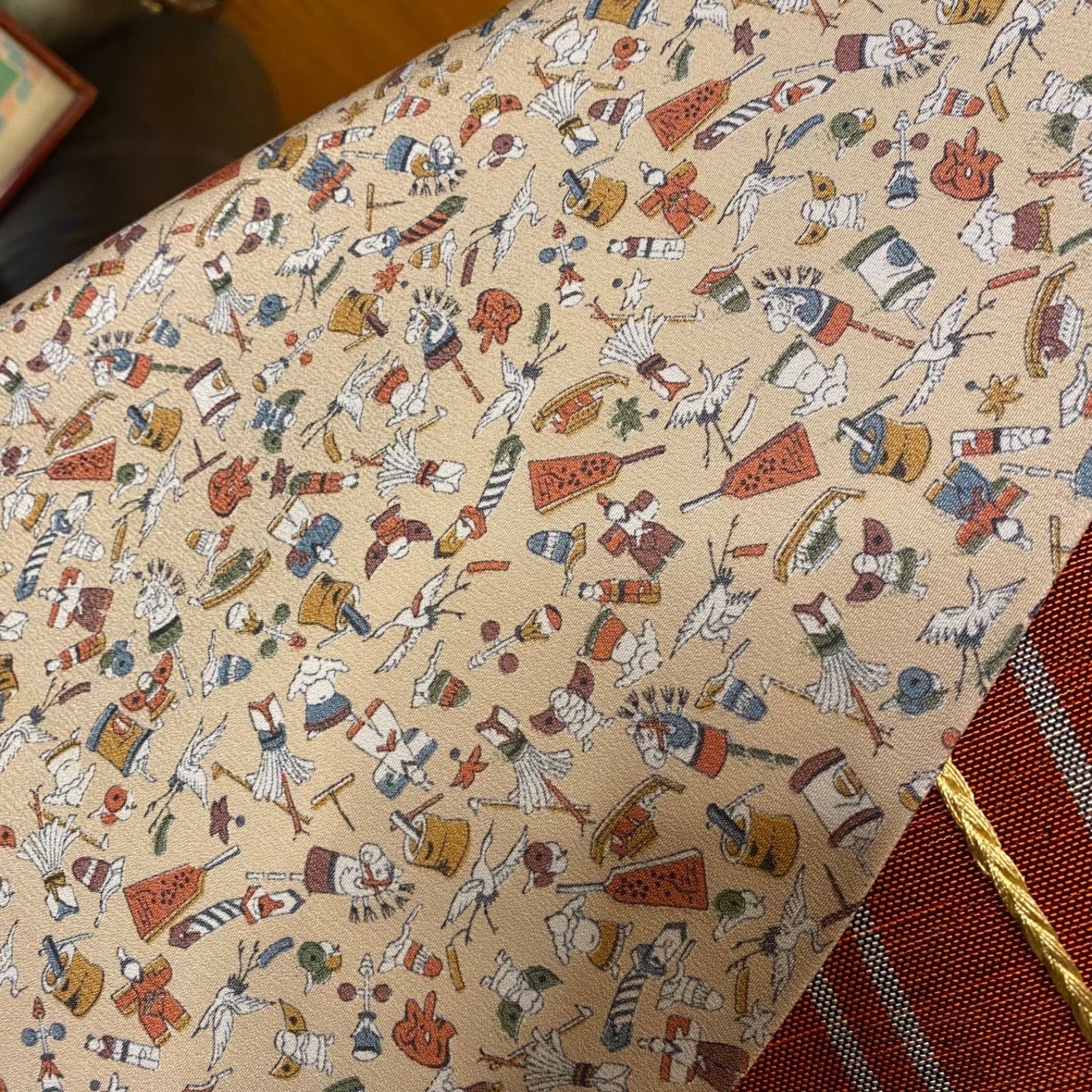 和洋折衷 着物 リメイク ワンピース ドレス 洗える 化繊 帯サッシュ  