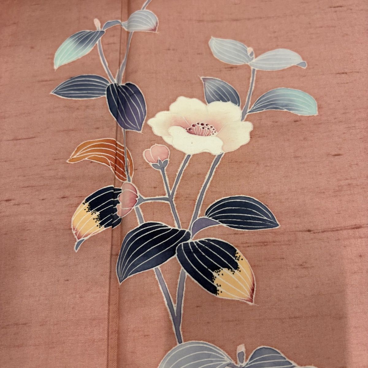 訪問着 身丈158.5cm 裄丈62cm S 袷 紬地 落款 椿 草花 ピンク