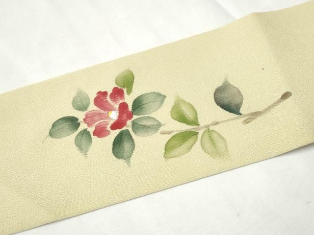 平和屋着物●九寸名古屋帯　枝椿　鬼しぼ縮緬　正絹　逸品　CAAX1553hy 平和屋着物○九寸名古屋帯 枝椿 鬼しぼ縮緬 正絹 逸品 CAAX1553hy