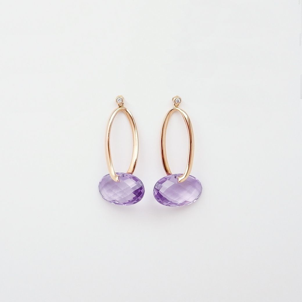 アメシスト ダイヤモンド ピアス 12.02ct 0.03ct K18PG SAランク