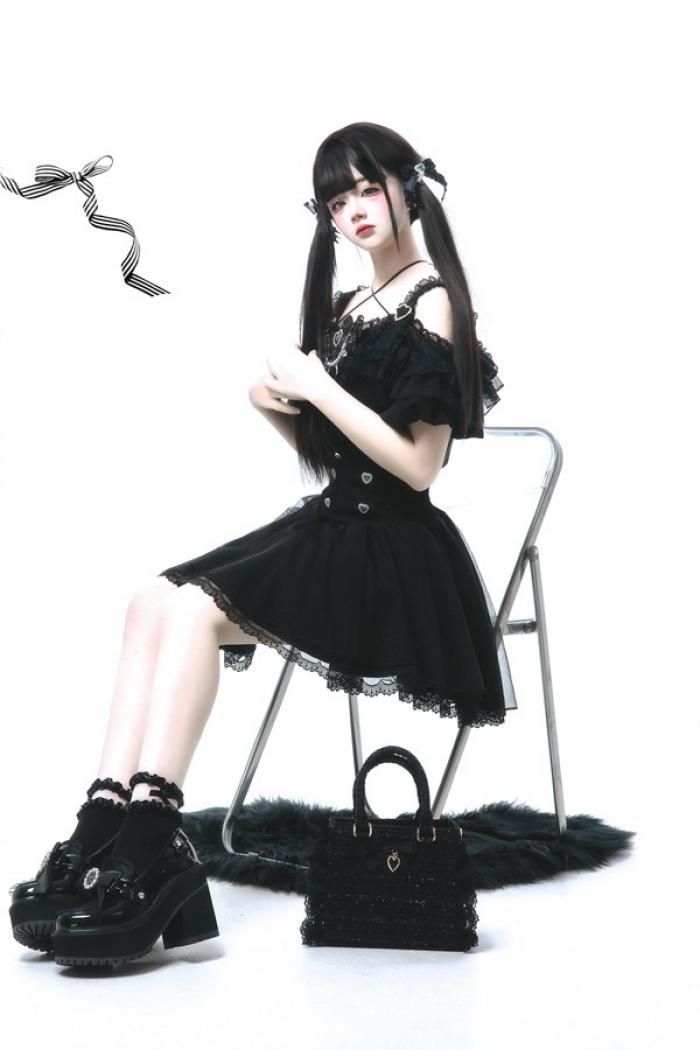 量産型 セットアップ エンジェルスリーブ 肩出し ロリータ 夏 スカート