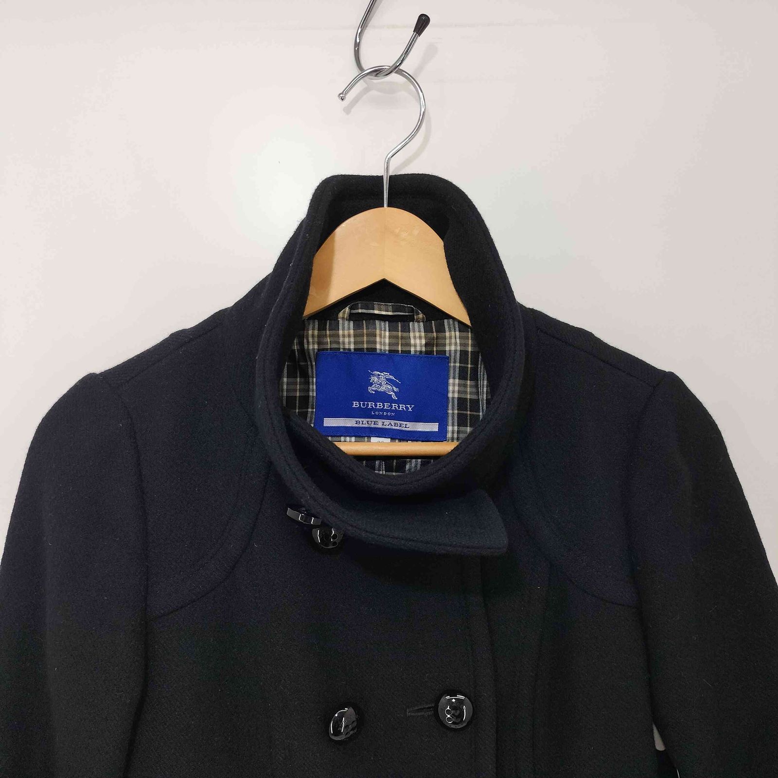Burberrys Blue Label ブラックロングコート 38 BURBERRY BLUE LABEL（バーバリーブルーレーベル） ダブルブレスト