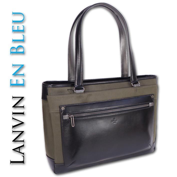 ランバンオンブルー LANVIN en Bleu トートバッグ B4 テック メンズ カーキ 定価35 200円 軽量 レザー ビジネストート 13.3インチPC収納 イタリアンレザー ビジカジ