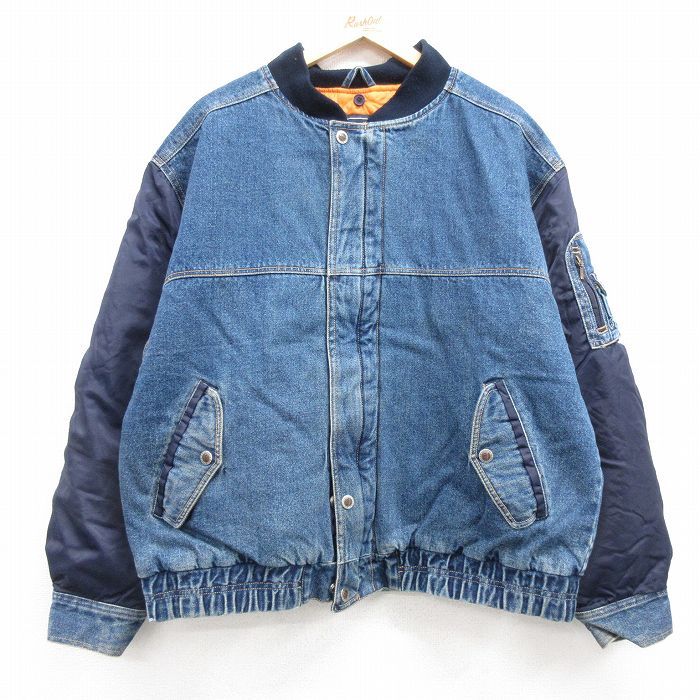 XL/古着 ルート66 長袖 デニム ジャケット メンズ 00s 大きいサイズ コットン 紺 ネイビー 内側キルティング spe 25jan14 中古 アウター