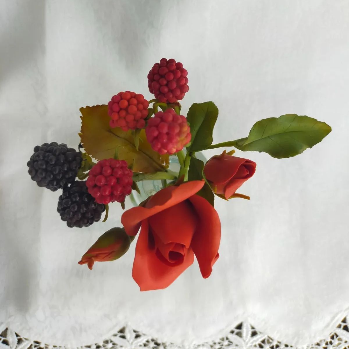 クレイフラワー【薔薇テラコッタ…ラズベリー…ブラックベリー