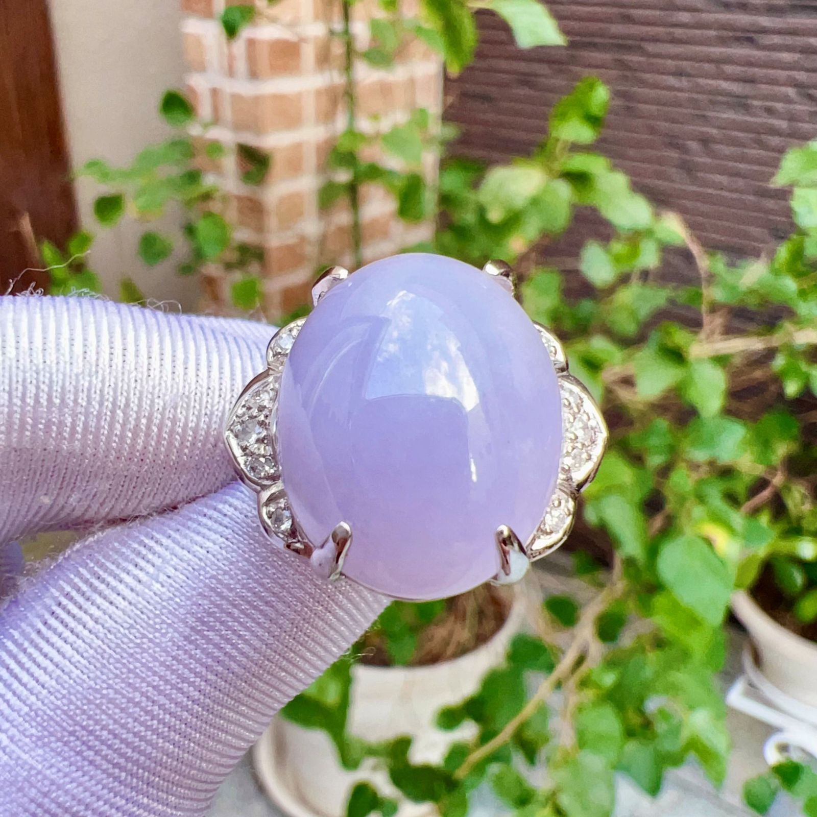 Pt900 天然 翡翠 ラベンダージェイダイト ダイヤ リング 10号 J21.17ct 