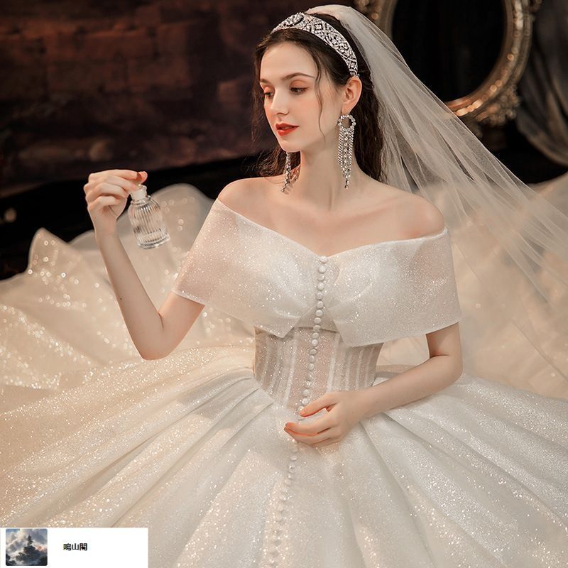 夏用 フレンチ宮廷風ウェディングドレス 重工刺繍 優雅なレトロプリンセスライン 大きなロングトレーン 8.12LYC680夏の新生活