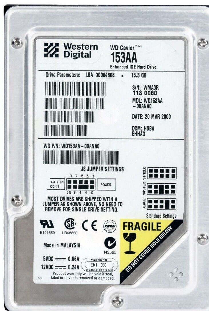 Western Digital カー 153AA WD153AA-00ANA0 15.3GB 5400RPM 2MB ATA 3.5 インチ