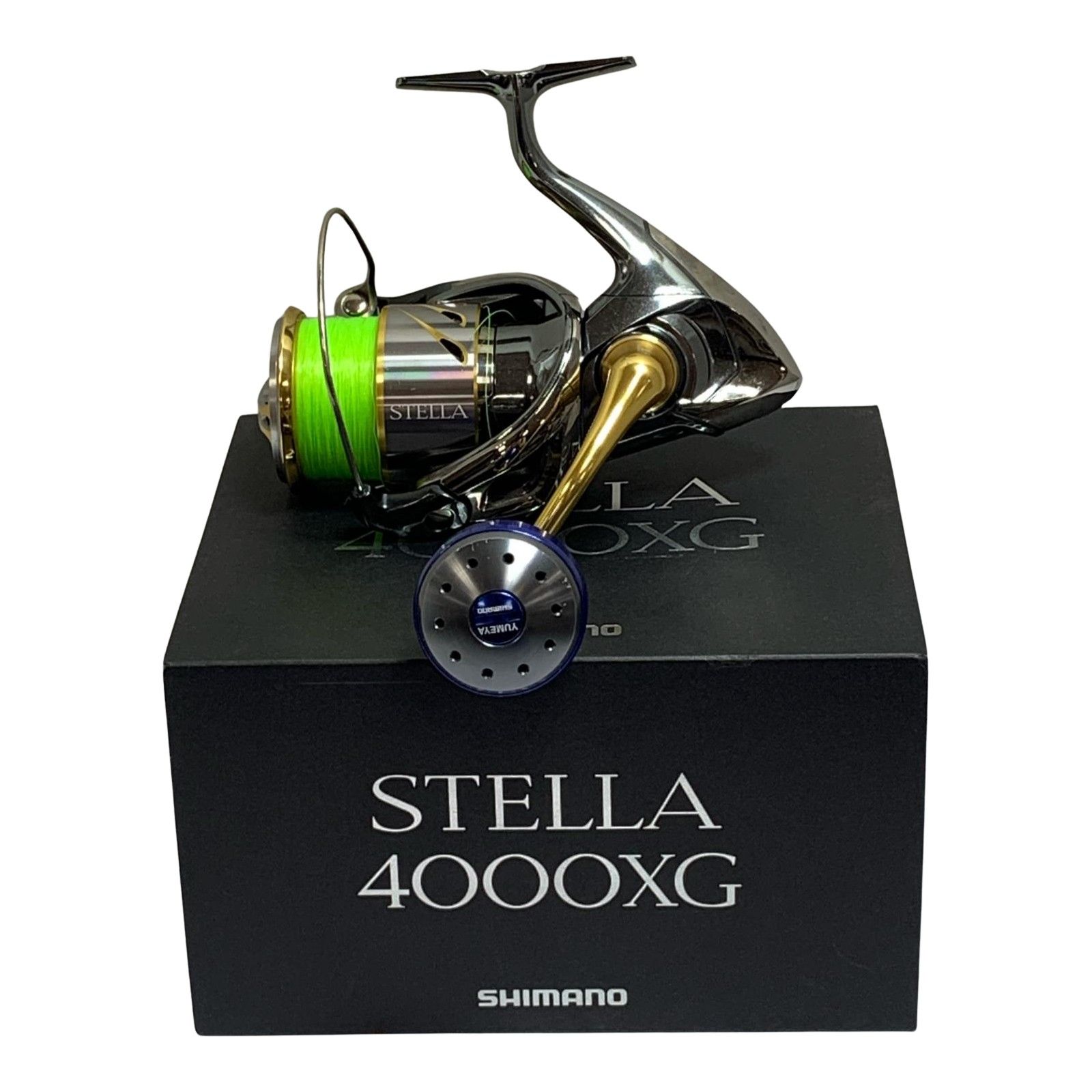 SHIMANO シマノ 14ステラ4000XG スピニングリール 箱 取説付 夢屋ハンドルノブ付き 03250