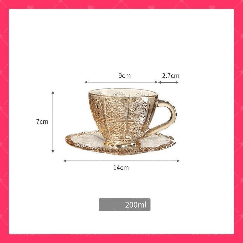 ガラス コーヒーカップ ソーサー レトロ ハンドル付き ティー
