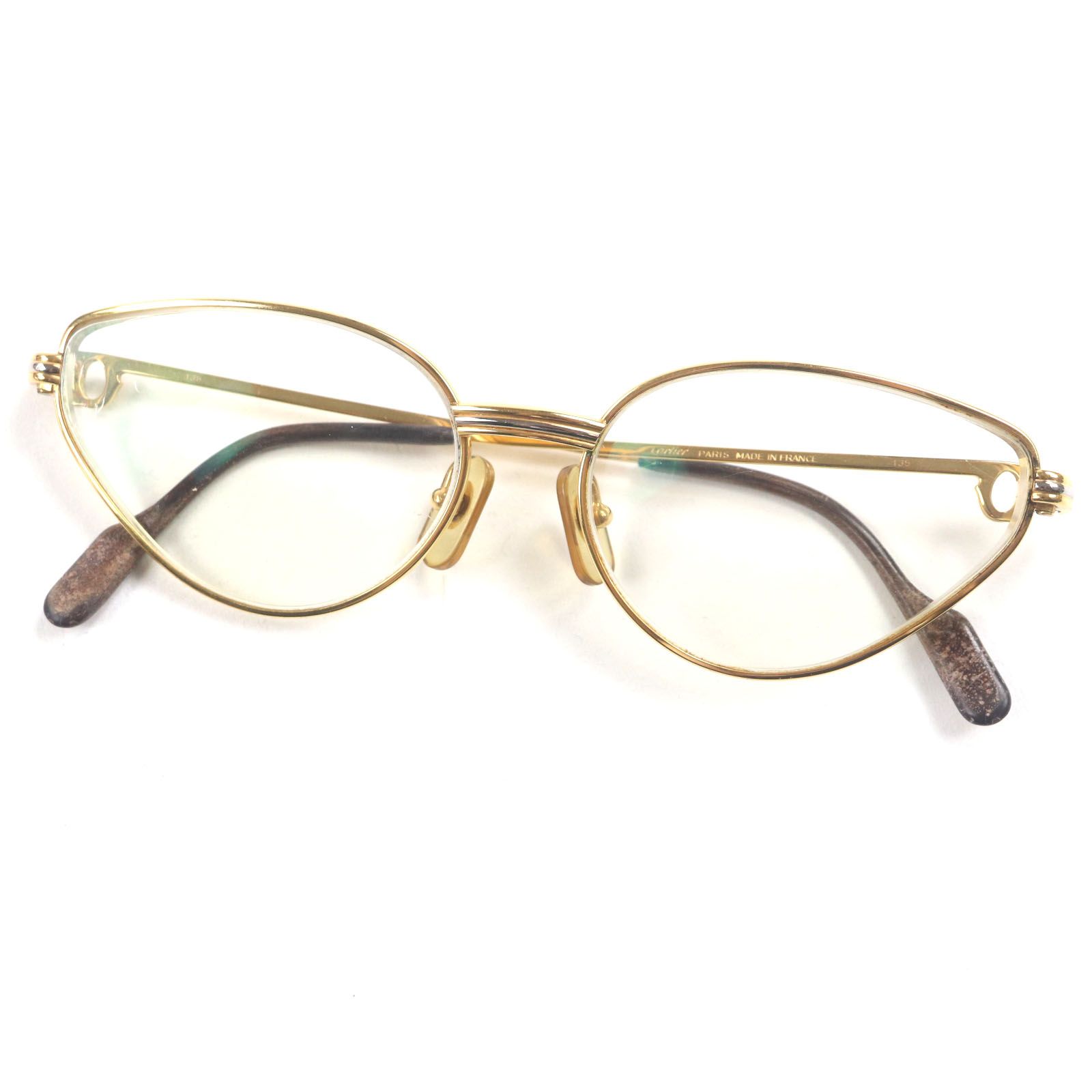 人気 Cartier カルティエ トリニティ ロゴ金具付き メガネ 眼鏡 アイウェア ゴールド ボルドー 54□15 135 度入り フランス製 メンズ