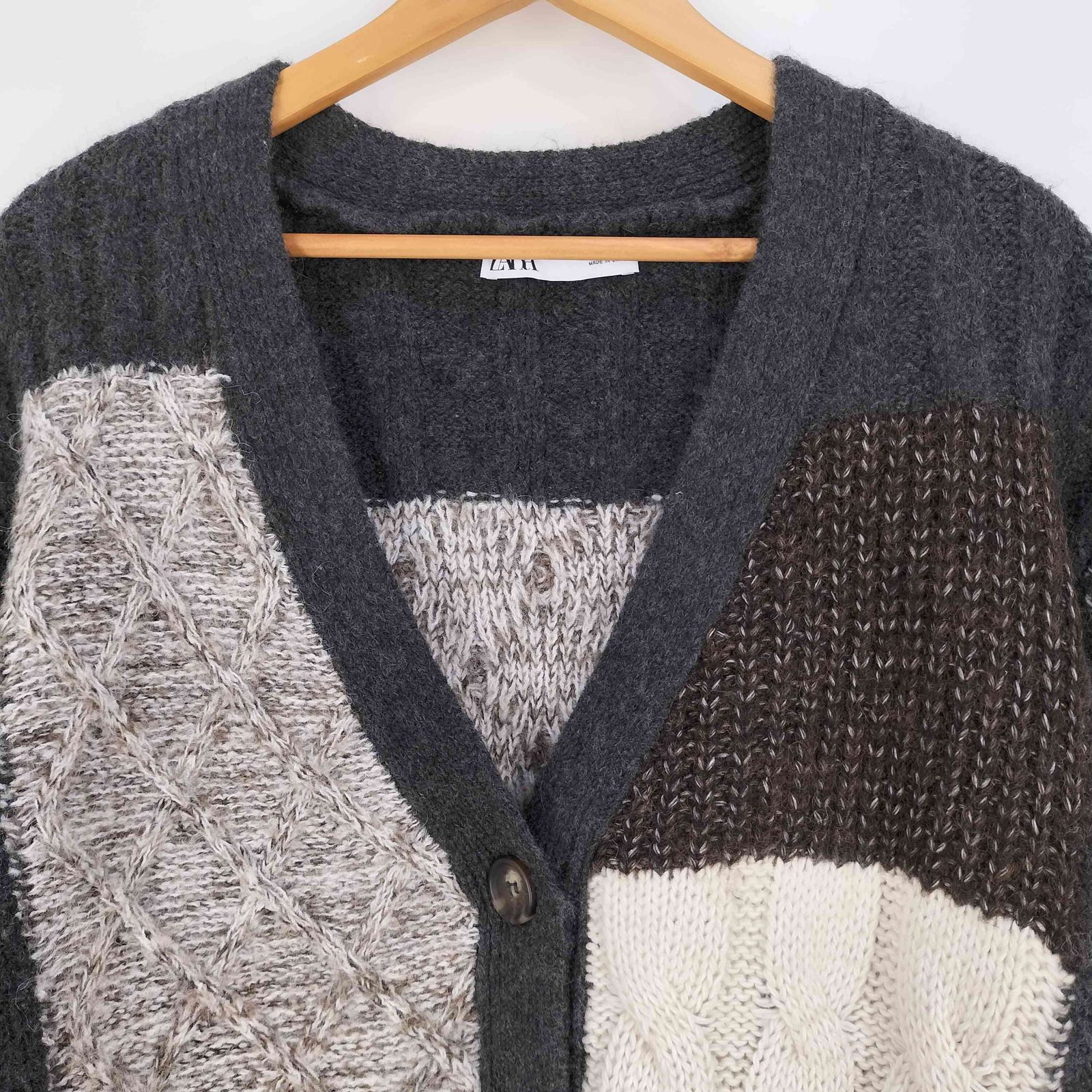 ザラ ZARA パッチワーク ニット カーディガン レディース import：L 