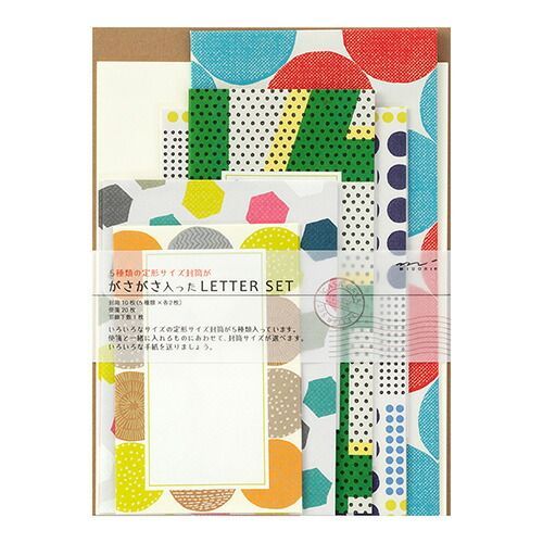 (まとめ）【ミドリ】レターセット762 ガサガサ 5サイズ封筒 幾何学柄 86762 【×20セット】