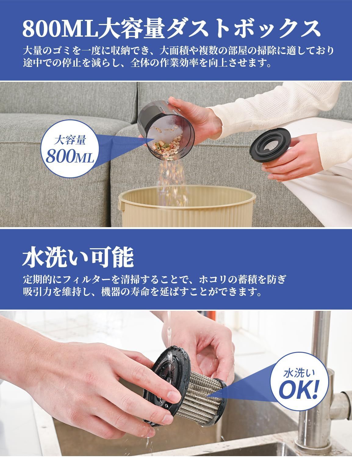 掃除機 コード式 38KPa強力吸引 5M電源コード Verslife C8PRO 1.1kg超