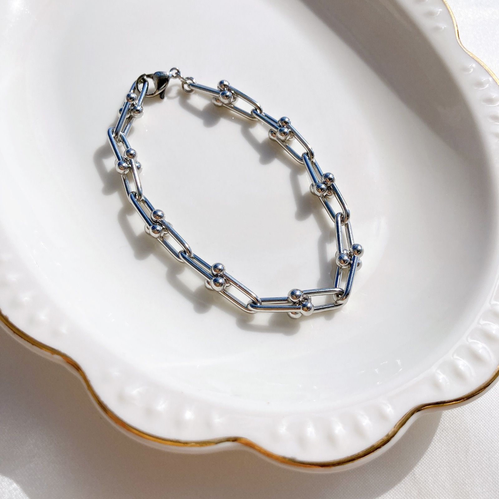 サージカルステンレス】シルバーリンクチェーンのブレスレット 19/20cm 