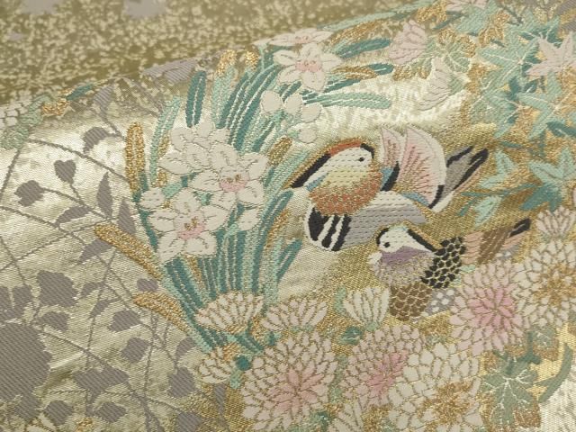 平和屋着物▽西陣 服部織物謹製 六通柄袋帯 唐織 薫国 花鳥丸文