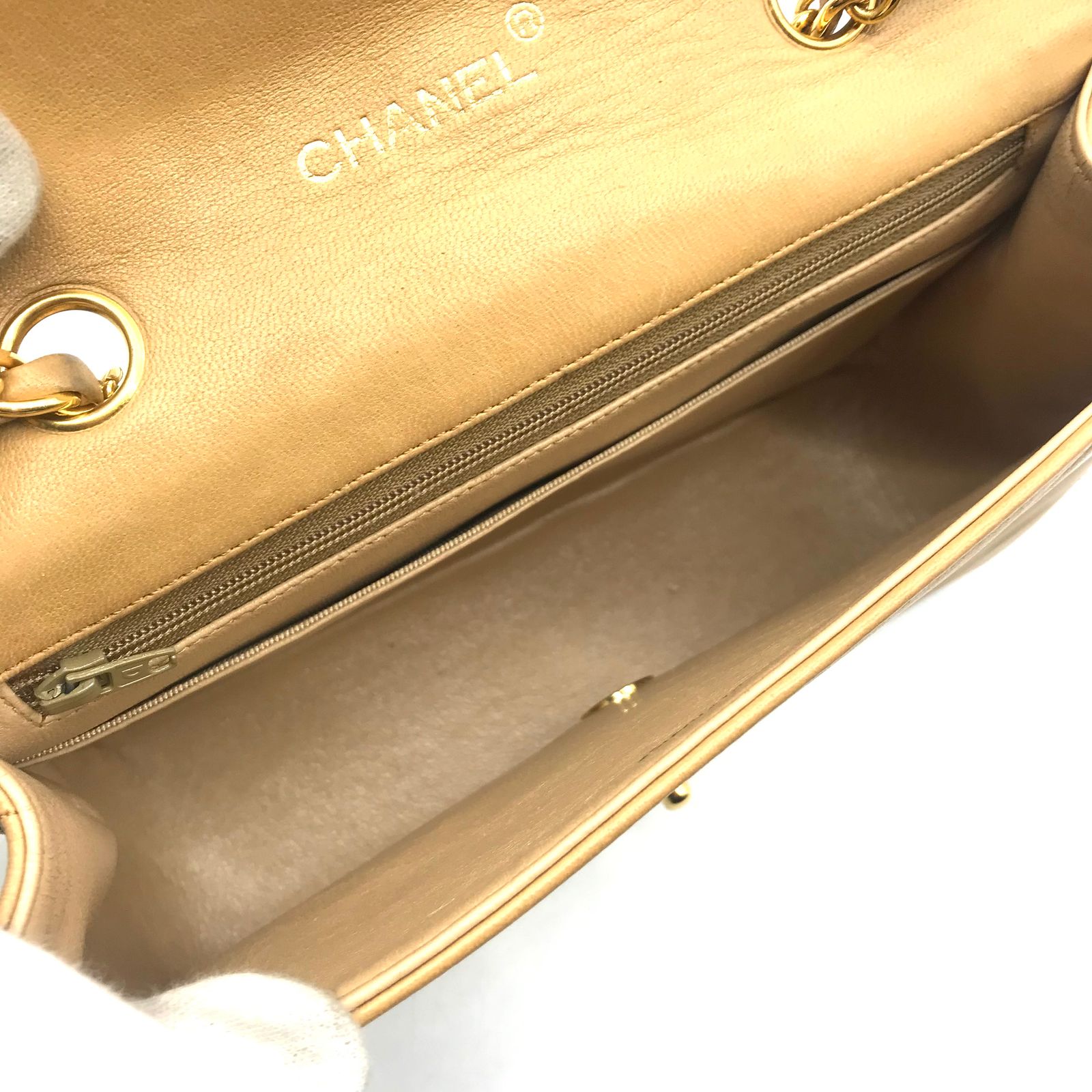 CHANEL シャネル ラムスキン ハーフムーン ターンロック Wチェーン ショルダー バッグ ベージュ k157 CHANEL（シャネル） 送料無料 マトラッセ チェーンショルダーバッグ