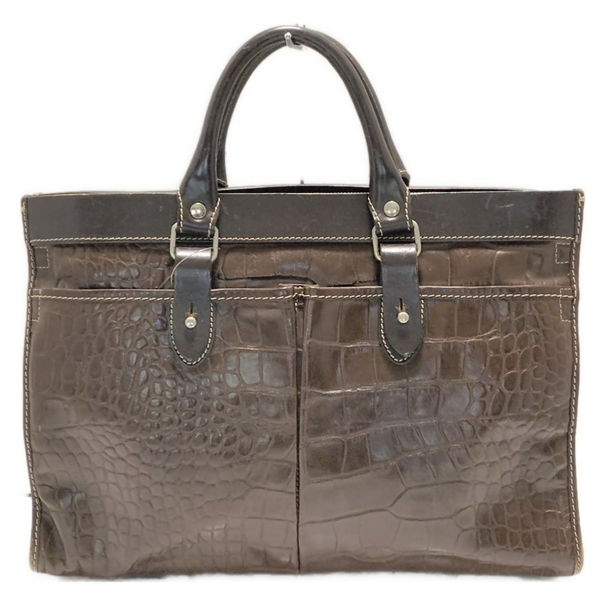 STEFANO MANO ステファノマーノ ビジネスバッグ - ダークブラウン 型押し加工 本体ロックなし レザー