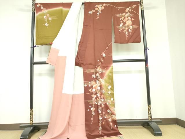 平和屋着物●訪問着　糸車舞蝶花文　暈し染め　金彩　ロング丈　正絹　逸品　DAAX1478op 平和屋着物○訪問着 糸車舞蝶花文 暈し染め 金彩 ロング丈 正絹 逸品