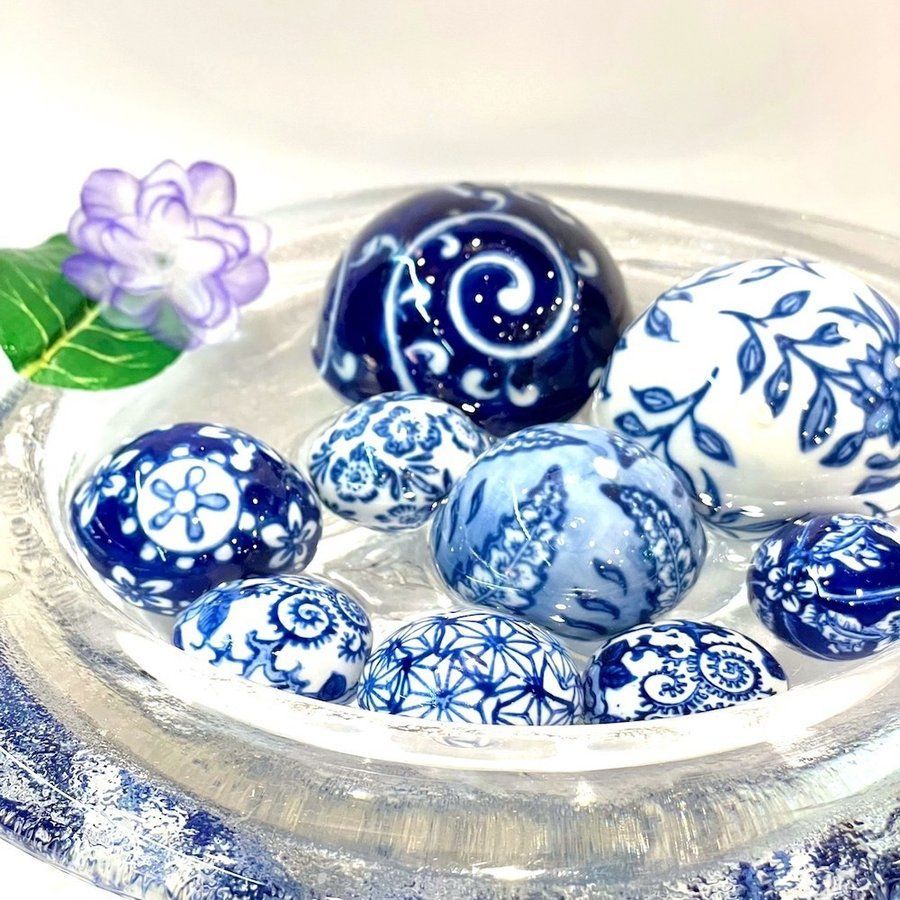 浮き玉（直径およそ２６㎝／紺青色） Amazon | 浮き球（小） 染付陶器 12球セット 青花 浮き玉 | 浮き