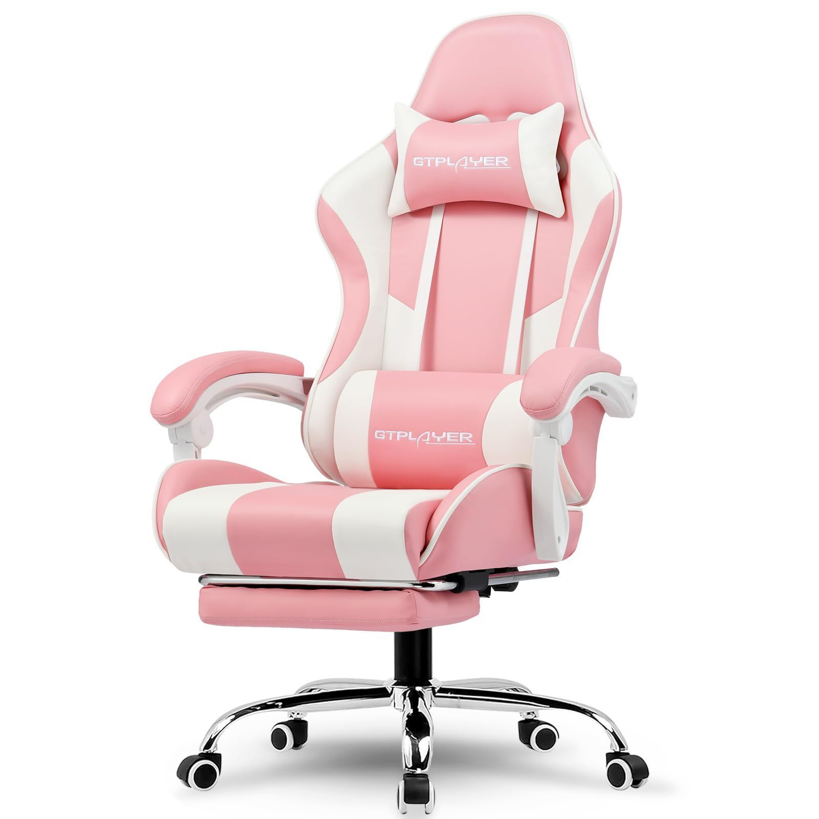 椅 chair gaming イス 椅子 疲れない GTPlayerシリーズ テレワーク ピンク ゲームチェア げーみんくチェア 気孔付き皮革 PUレザー 蒸れない座面 ランバーサポート ひじ掛け ヘッドレスト ハイバック 140°リクライニング オット