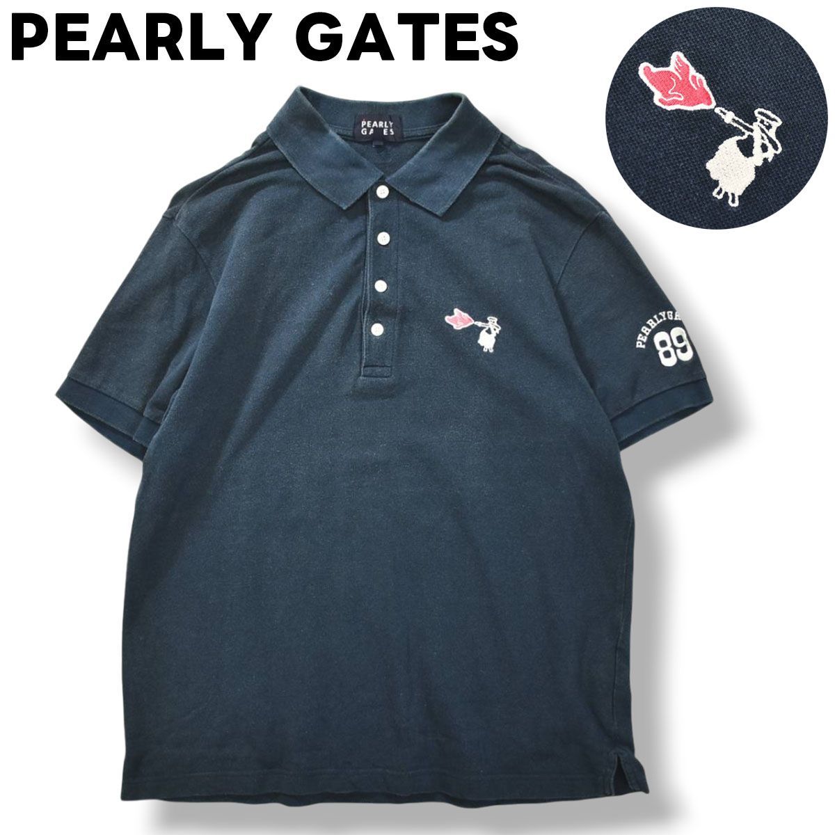 新品 パーリーゲイツ 鹿の子ジャガード パッチワークポロシャツ サイズ4 定番】 日本製 パーリーゲイツ PEARLY GATES 半袖 4B ポロシャツ