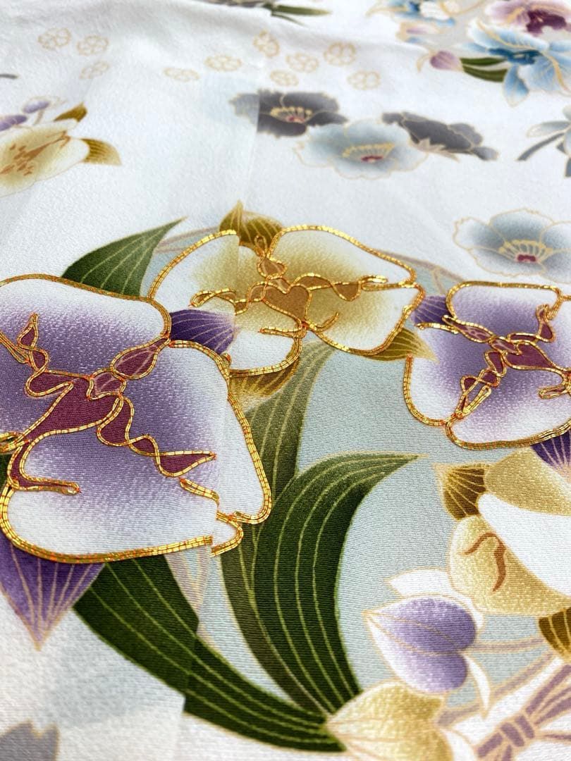 引き振袖 婚礼 花嫁用 金駒 蘭 比翼付き 正絹 身丈207cm 躾糸付き