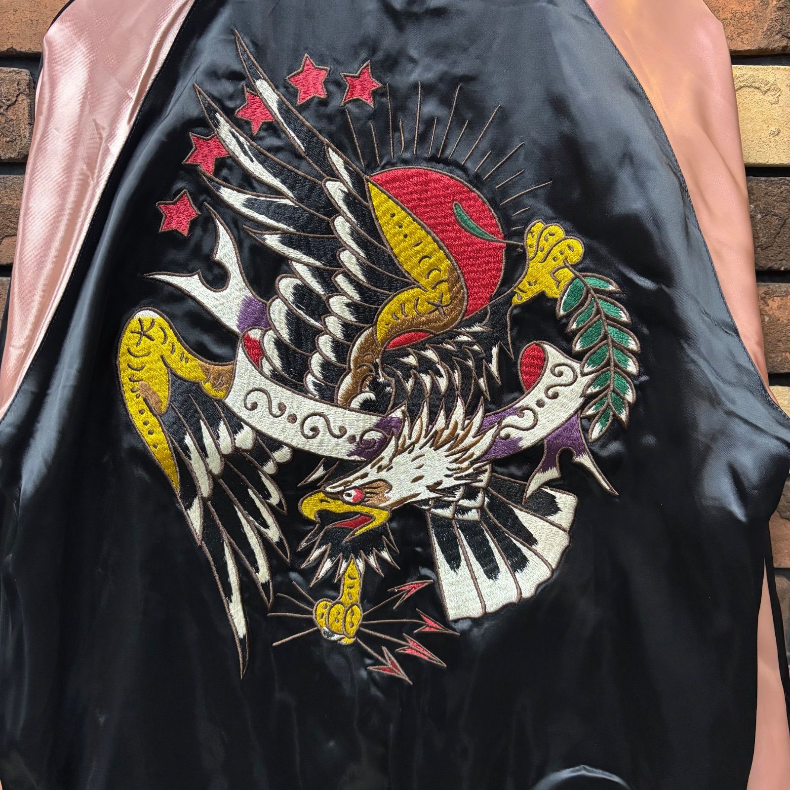 Ed Hardy スカジャン 赤/黒刺繍　リバーシブル Ed Hardy 大きいサイズ キングサイズ ビッグサイズ メンズ 刺繍