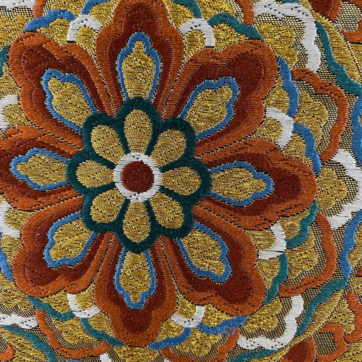 袋帯 美品 秀品 九百織 華文 花鳥 金糸 唐織 金色 六通 正絹