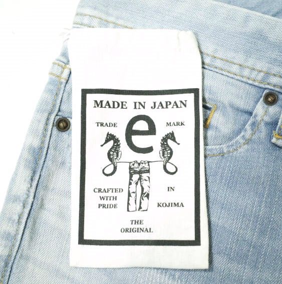 新品 e JEANS イージーンズ 日本製 SEA HORSE BOY'S TAPERED 岡山児島 リペア加工  ストレッチスリムテーパードデニムパンツ e-L805 4(27inch) azure blue ジップフライ ジーンズ ボトムス g15680