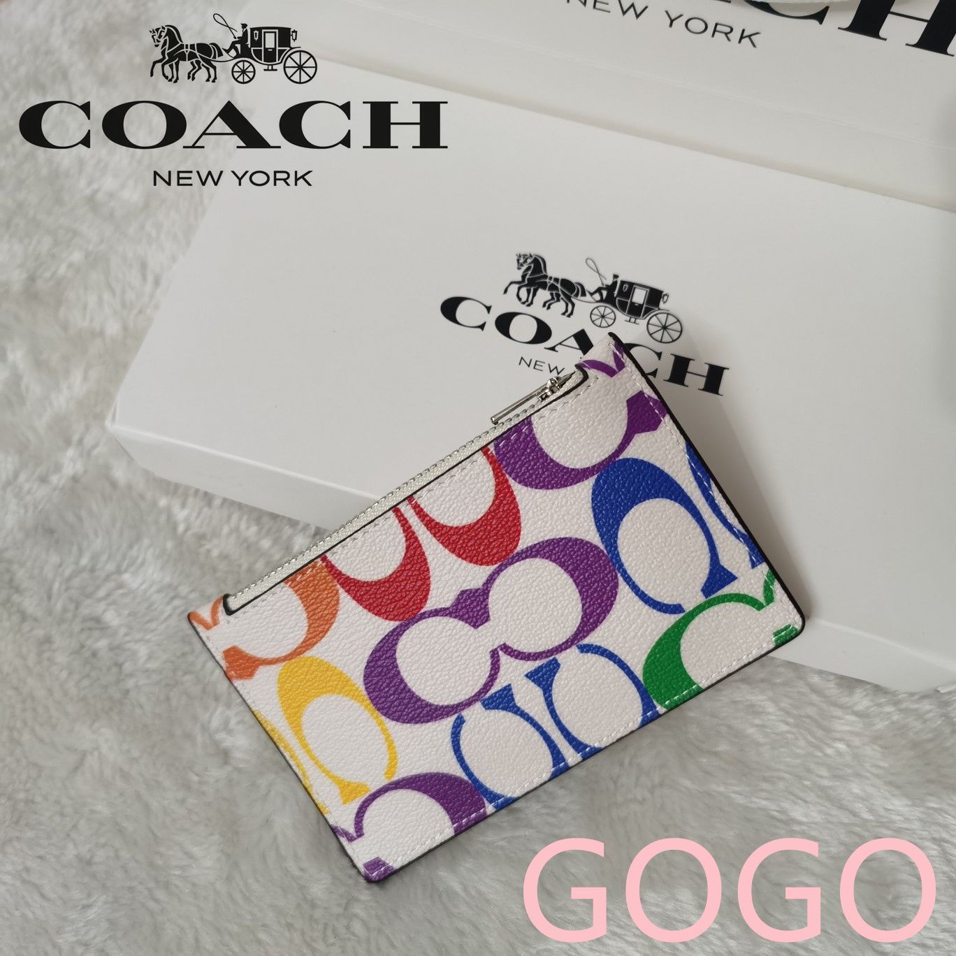 COACH コーチカードケース 小銭入れ財布シグネチャー レインボー