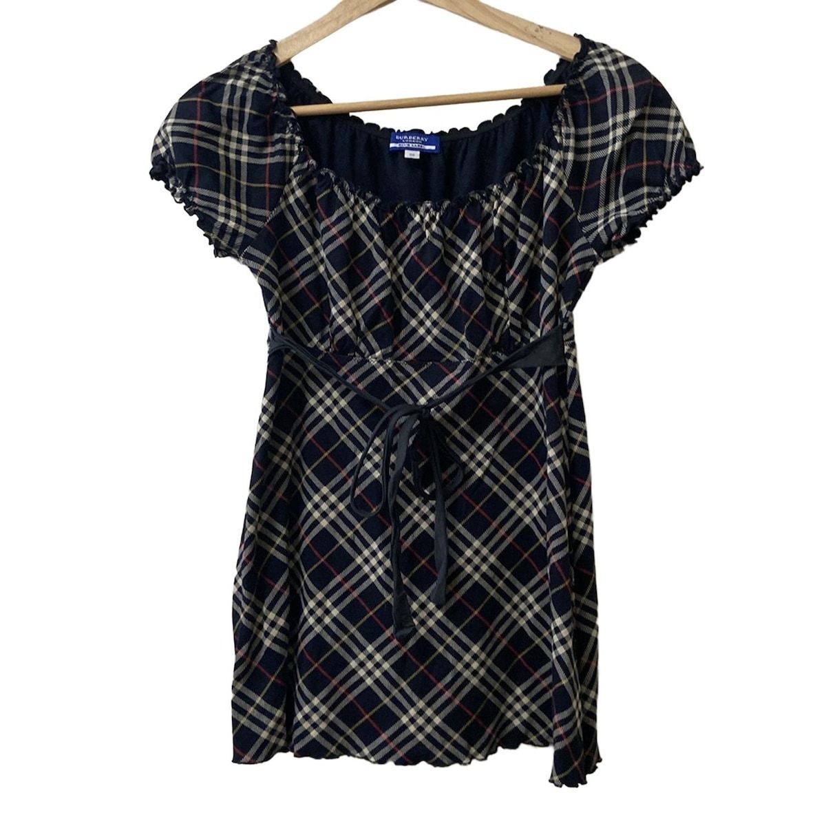 バーバリーブルーレーベル 半袖カットソー サイズ38 M レディース - ダークネイビー×ベージュ×マルチ クルーネック チェック柄 リボン