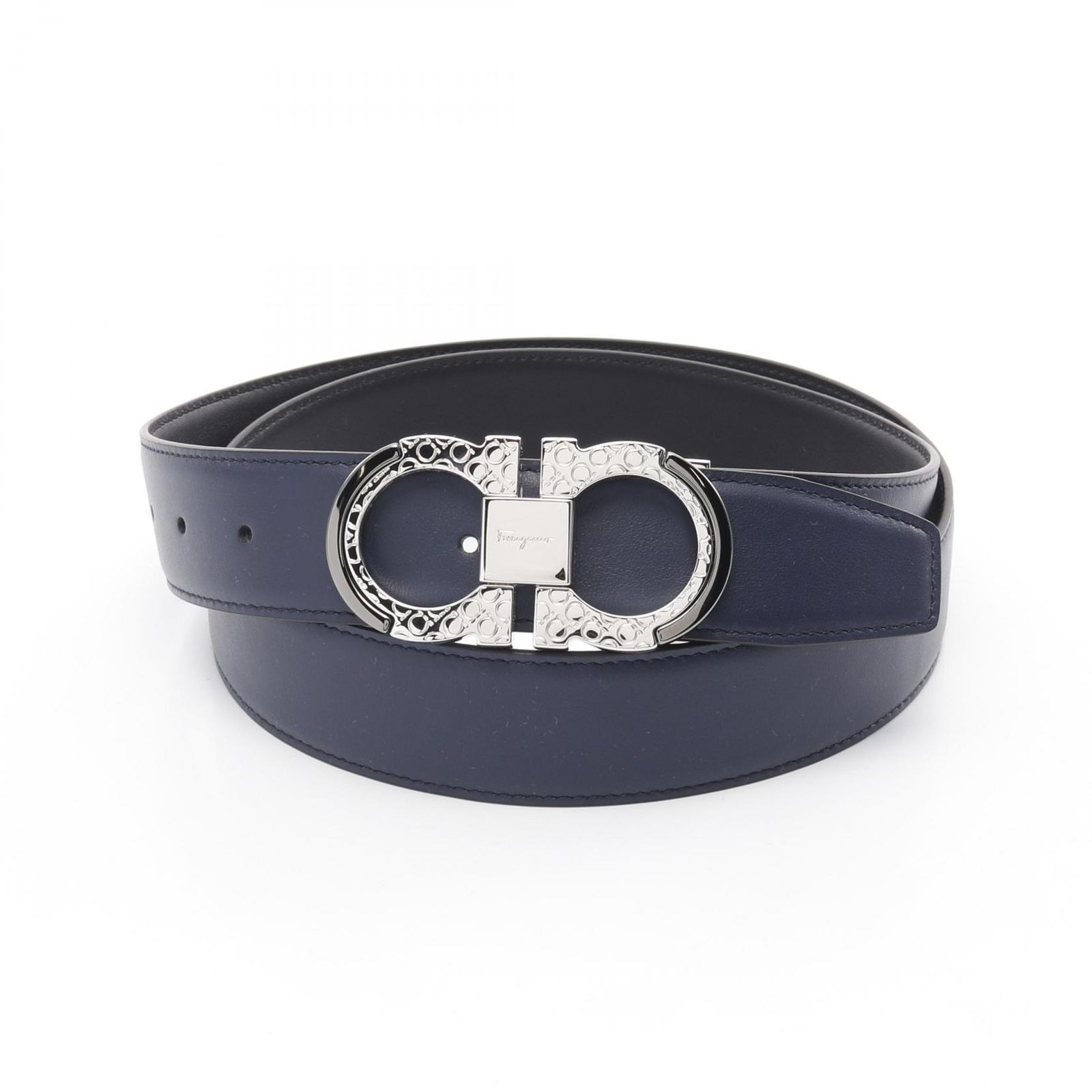 サルヴァトーレフェラガモ Salvatore Ferragamo ベルト ガンチーニ 670049745870002105 ブルーマリン|ブラック|シルバー レザー ベルト メンズ